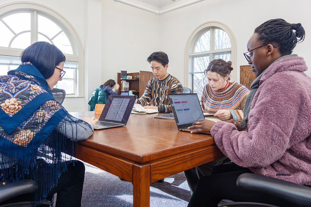 Students study together at Orwig Music Library.